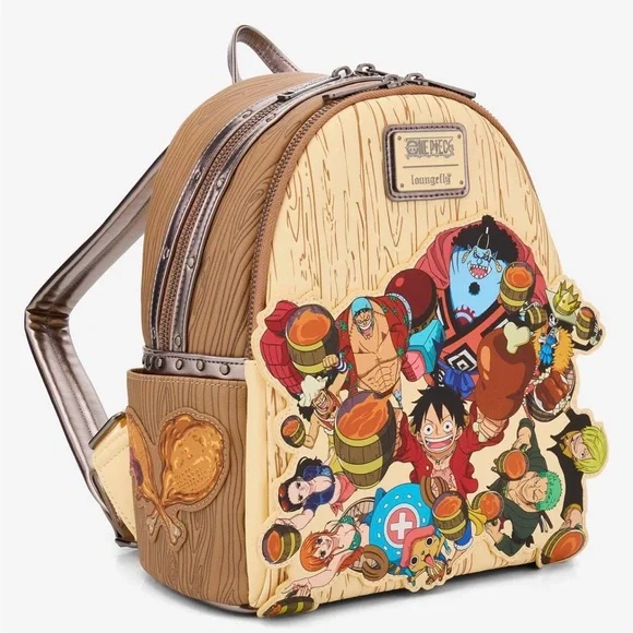 NWT Loungefly One Piece Group Portrait wood grain mini backpack. - Picture 2 of 4